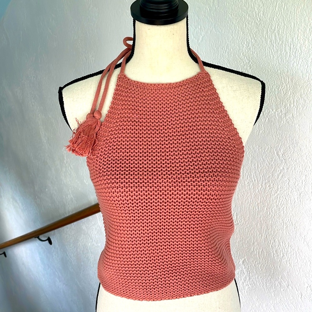 525 NWT 100% cotton Peachy Rose knitted halter‎ top Small